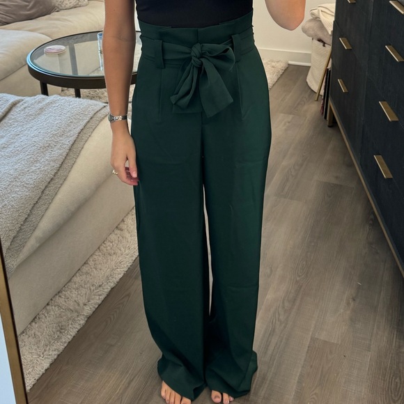 Petal & Pup Kieran Pants Emerald Green Wide-Leg Belted High Waist Pants 2 - Picture 5 of 10